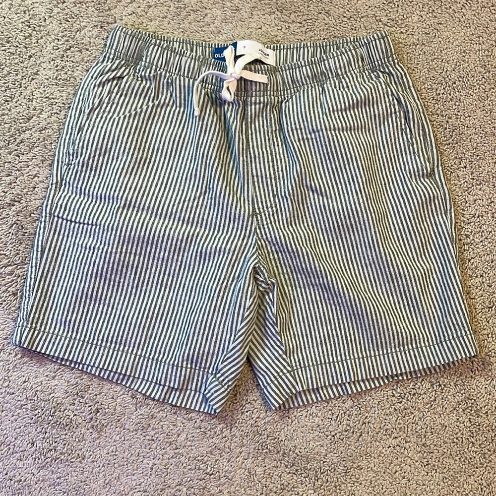 Mens Old Navy Linen Shorts, Size Small, Green & White Stripes